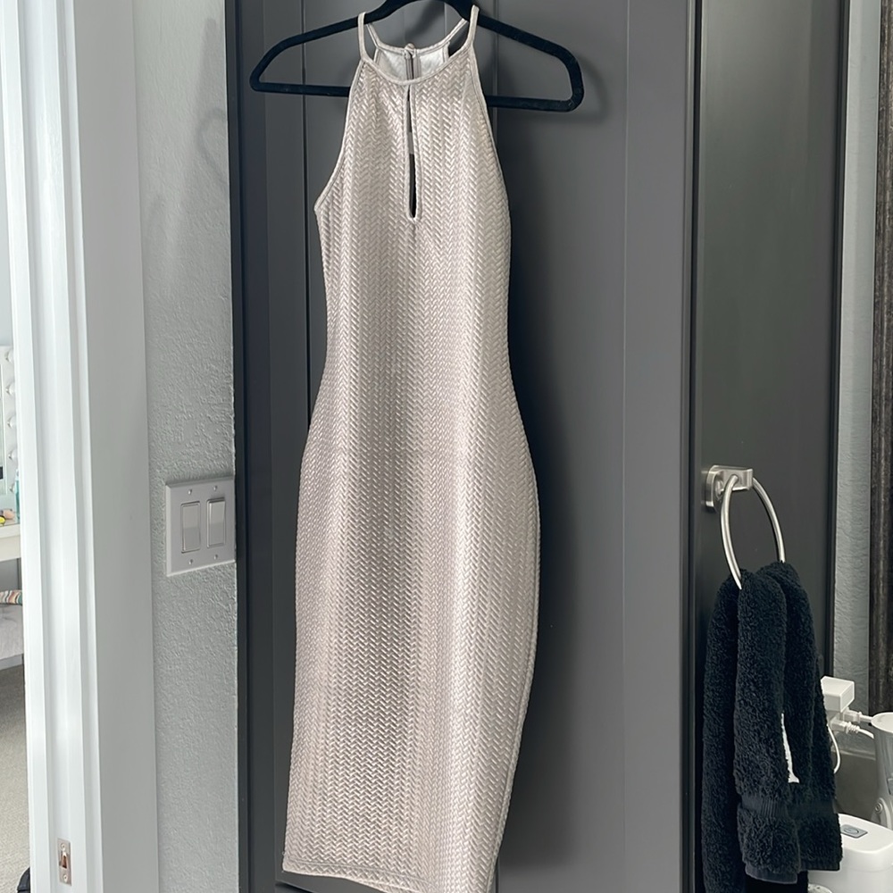 Silver midi form fitting dress size S